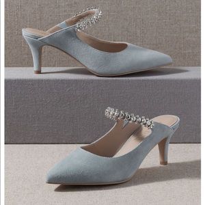 BHLDN Blue Crystal Embellished Vansa Mules